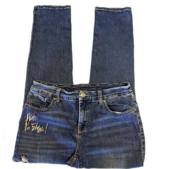 Chico's So Slimming Girlfriend Ankle jeans, distressed, embroidered 2 - Picture 2 of 11